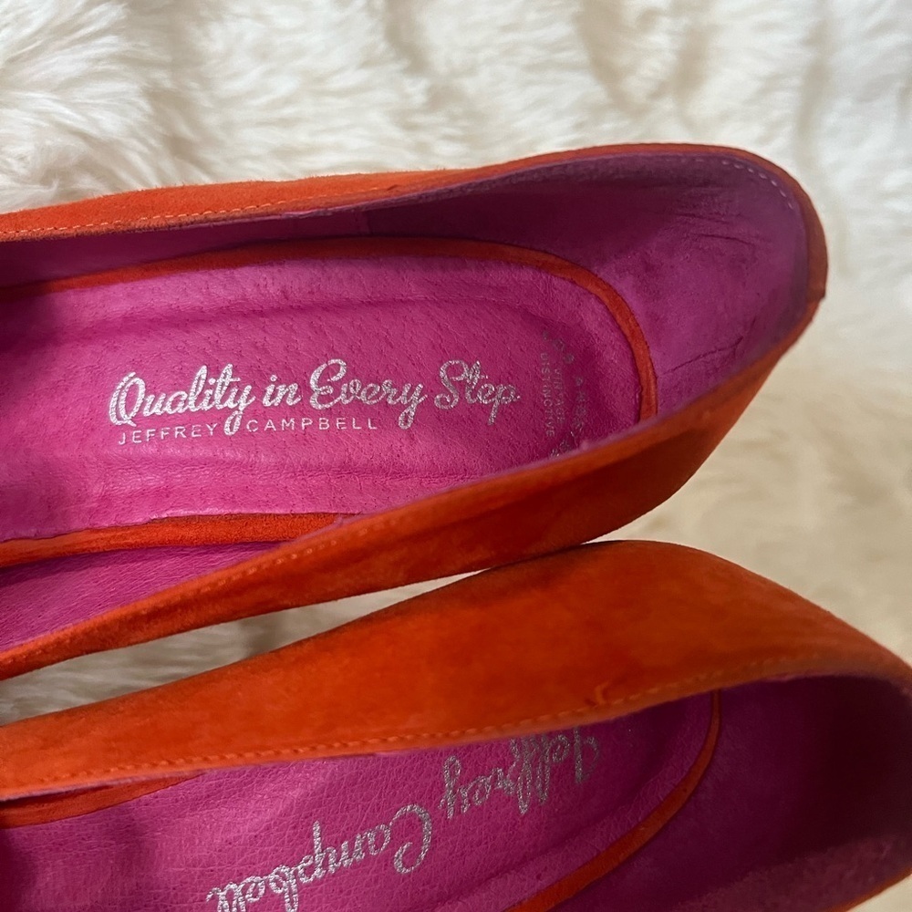 Jeffrey Campbell Orange Fuschia Purple Suede Bow Platform Heels 9.5 - Picture 2 of 12